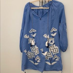 Blue cotton and linen fall transition dress